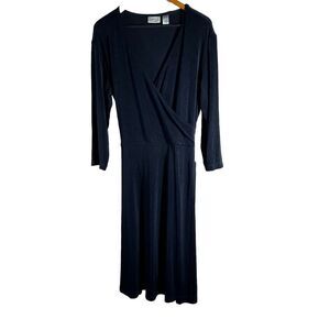 Chico's Travelers Dress‎ Women Sz 3 Navy Blue Knit Mock Wrap Vacation Cruise